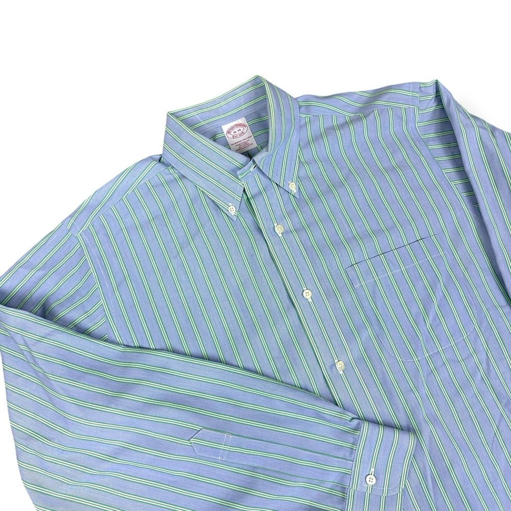 Brooks Brothers Traditional Fit Non-Iron Button Down Shirt 16-34 Blue‎ Green